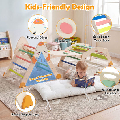 Colorful 8-in-1 foldable toddler climbing toy set with rocket theme, includes slides, ladders, and climbing structures for indoor play.