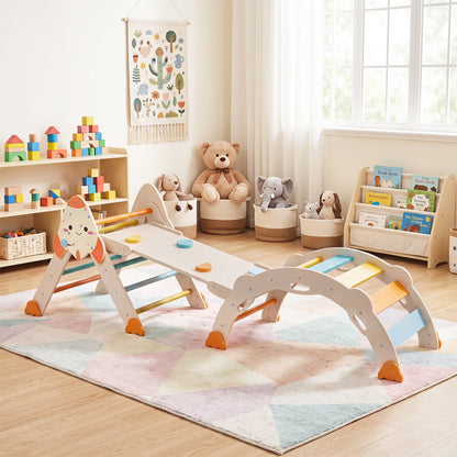 Colorful 8-in-1 foldable toddler climbing toy set with rocket theme, designed for safe indoor play and active fun.