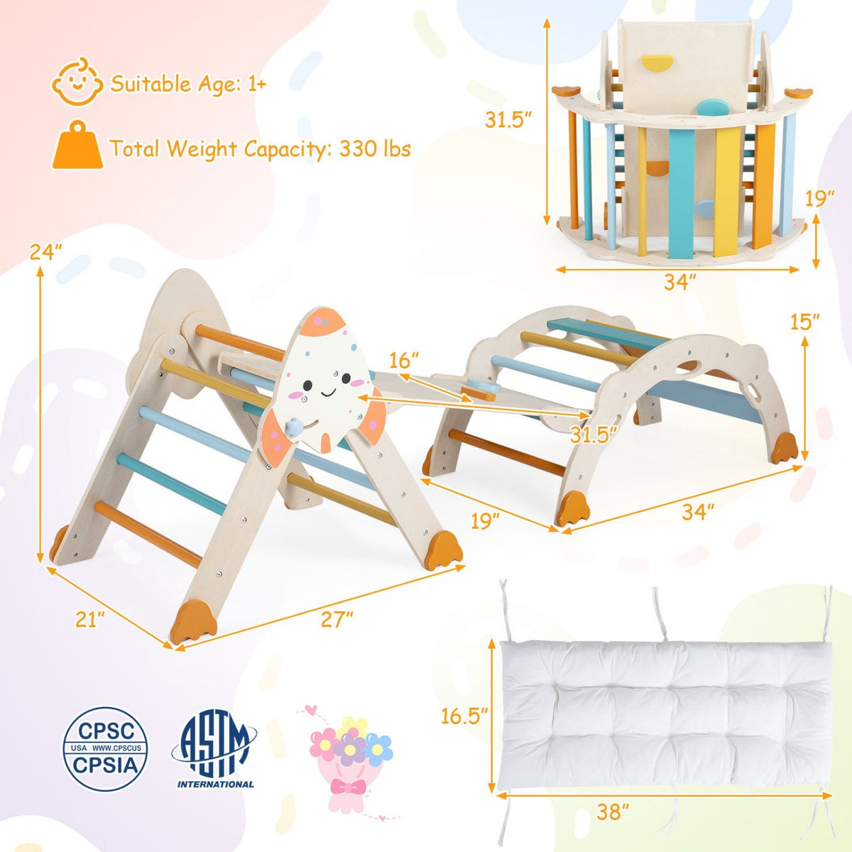 Foldable 8-in-1 climbing toy set for toddlers with rocket theme, featuring colorful steps and climbing features for active play
