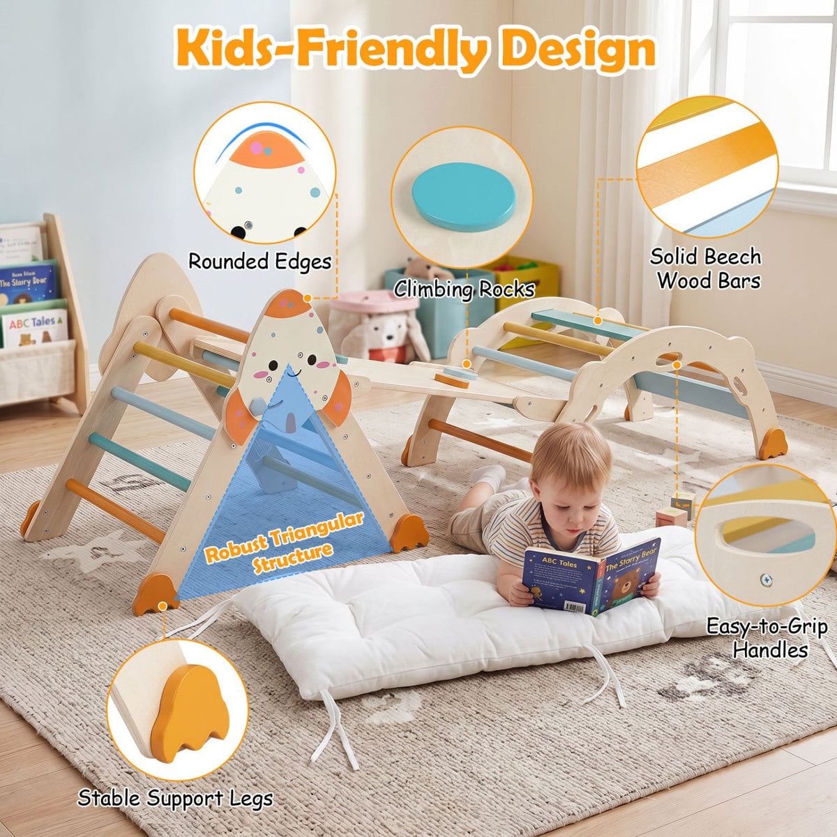 Foldable 8-in-1 toddler climbing toy set with rocket theme by GBruno Store, featuring colorful climbing structures and safety features.