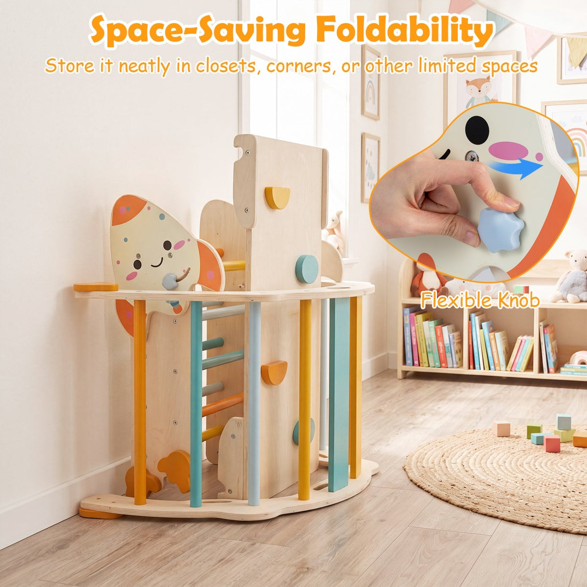 Colorful 8-in-1 foldable climbing toy set for toddlers with rocket theme from GBruno Store, featuring various climbing and play elements.