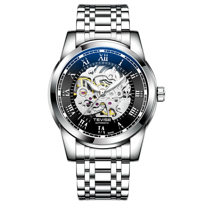 Waterproof men's automatic mechanical watch with minimalist hollow design and luminous hands