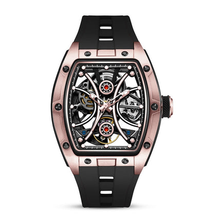 Waterproof luminous barrel men's watch with glowing hands and a dark round dial