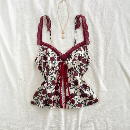 Lace-trimmed camisole with floral bow detail from My Store