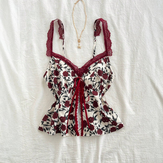 Lace-trimmed camisole with floral bow detail from My Store