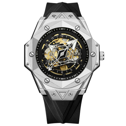 Men's personalized double-sided hollow mechanical watch with visible gears and a trendy design