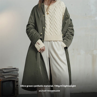 Retro olive green mid-length loose women's trench coat by My Store