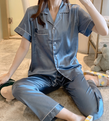 American Long Satin Pajamas Set for Women (Two Pieces)