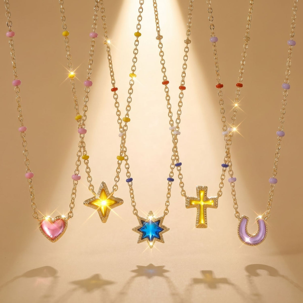 Geometric irregular cross and heart necklace with intertwined pendant design