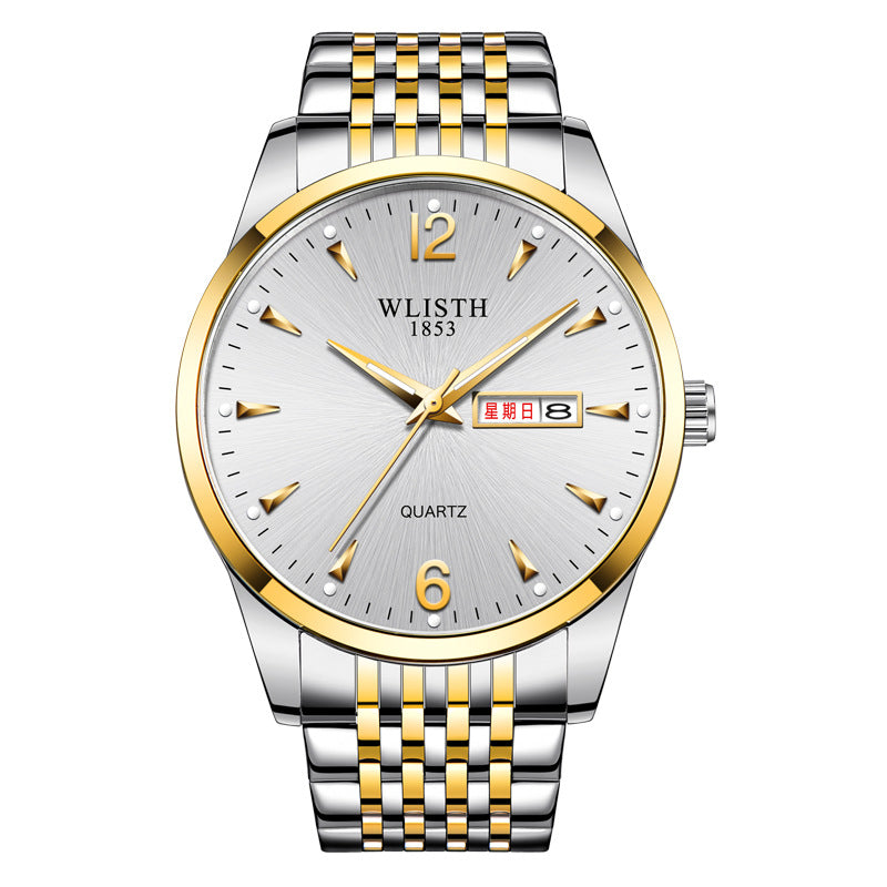 Luminous waterproof men's quartz watch with a leather strap and analog dial