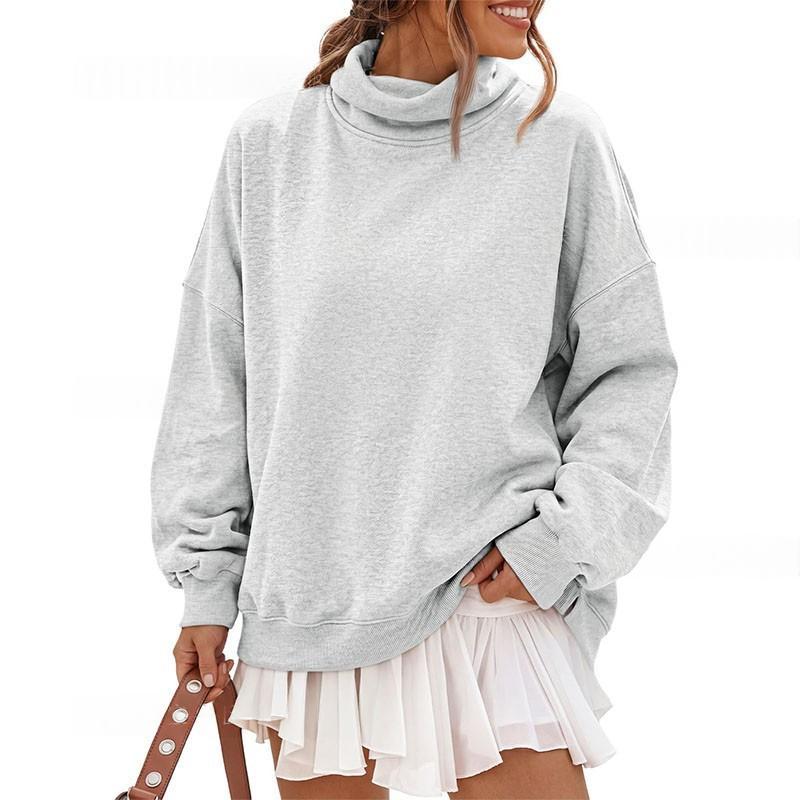 Solid-color half-high-neck casual loose hoodie by My Store, shown in water-themed image