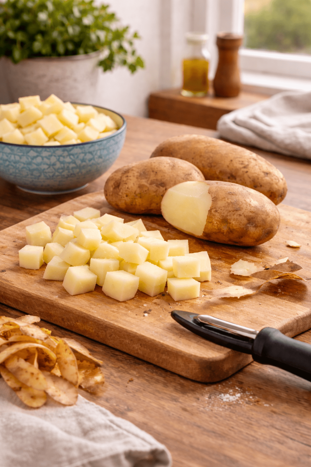 Fresh whole Russet potatoes in a 5 lb bag from BACKUPMYFILESNOW®, showcasing the brown, rough-skinned potatoes.