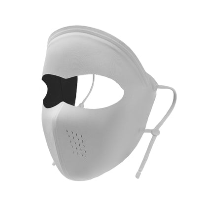 Vinyl full-face sun protection mask for UV protection, shown in close-up