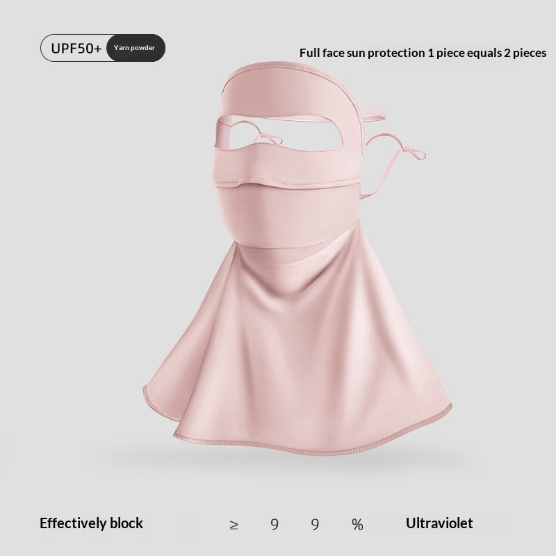 Summer cycling full-face sun-protective mask and hat combo in lightweight breathable fabric