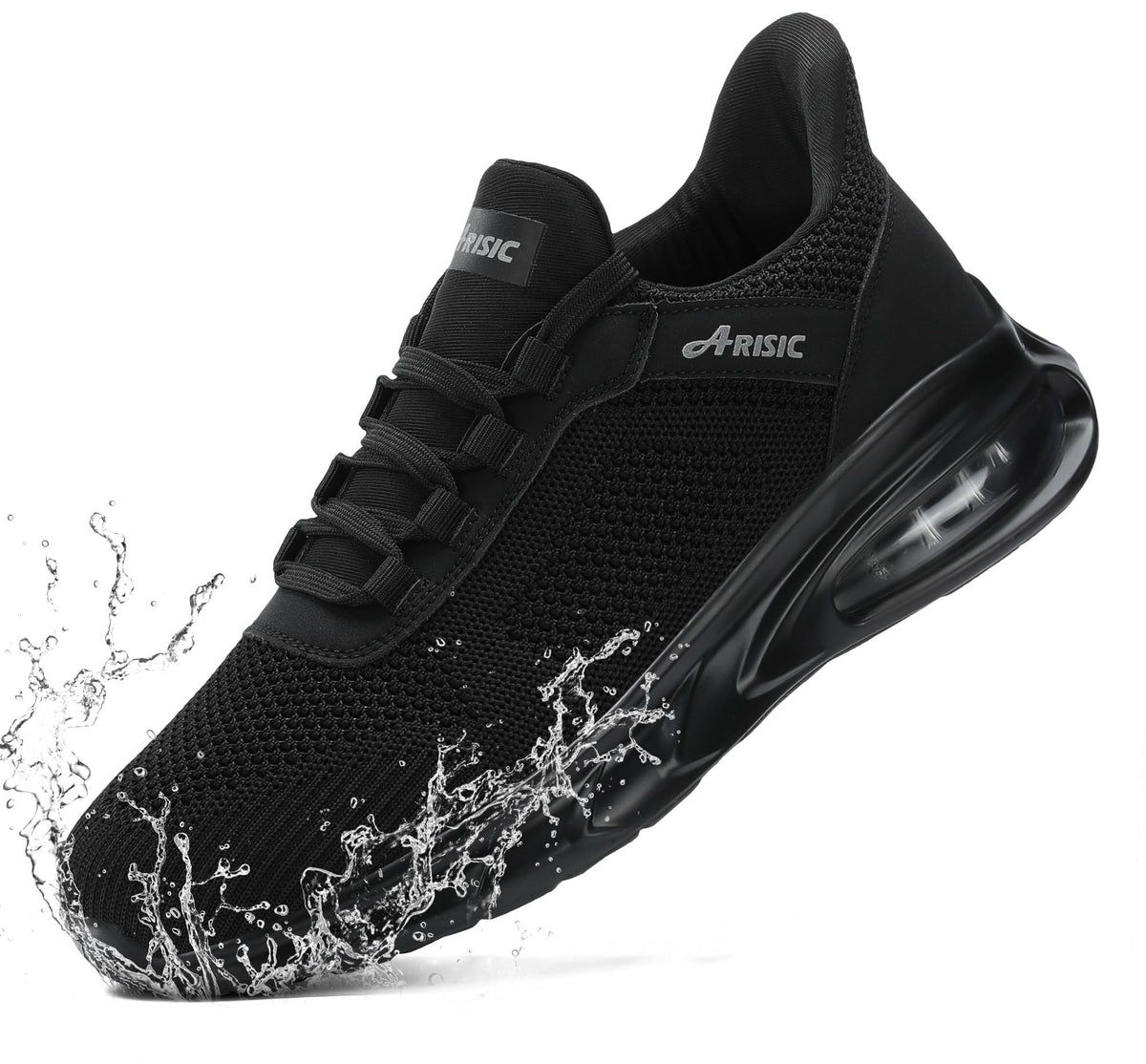 Men's waterproof non-slip work sneakers by BACKUPMYFILESNOW®, shown in black with sturdy sole and protective design for safety.