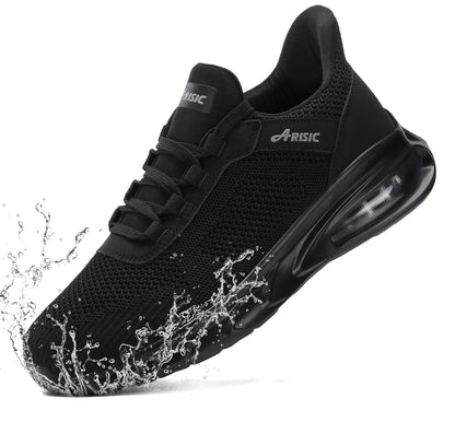 Men's waterproof non-slip work sneakers by BACKUPMYFILESNOW®, shown in black with sturdy sole and protective design for safety.