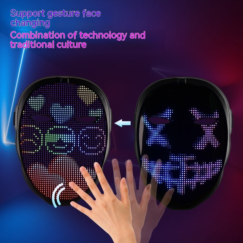 Halloween full-color LED luminous face-changing mask for parties and bar props