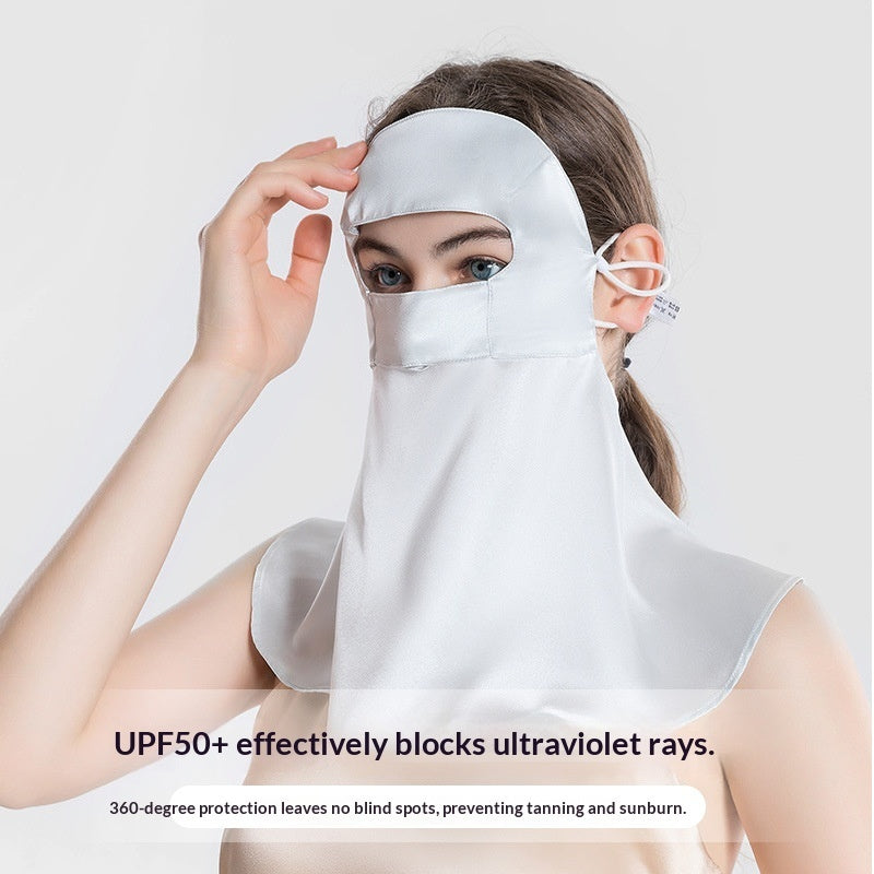 Sun protective full face mask for summer UV protection, covering face and neck