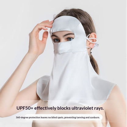 Sun protective full face mask for summer UV protection, covering face and neck
