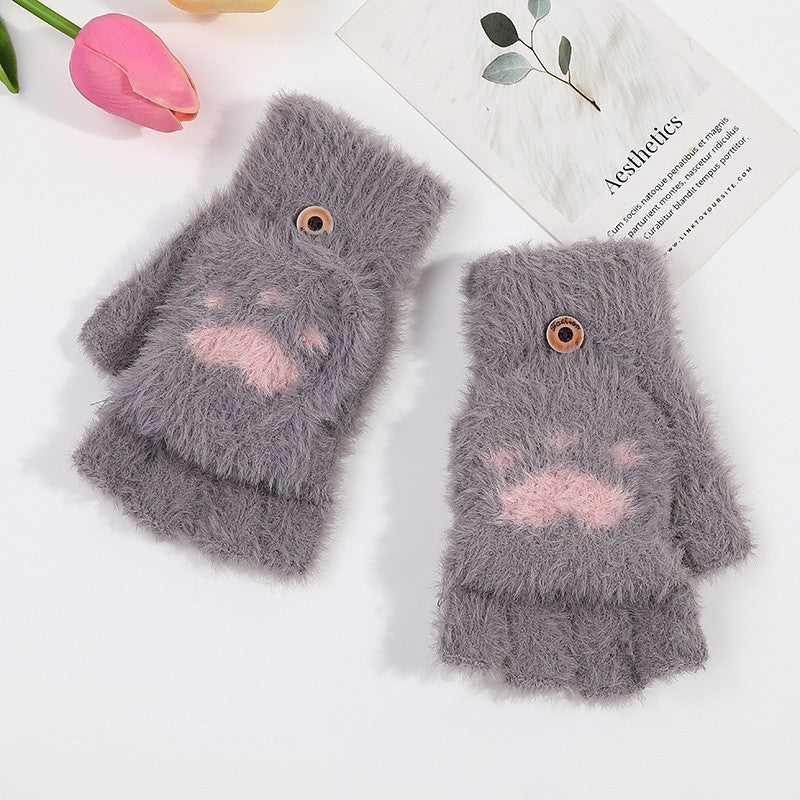 Half-finger knitted warm cat-claw gloves in a cozy design