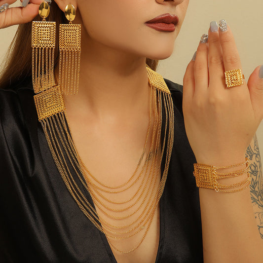 18k gold plated fashion ladies jewelry set with tassel and multi-layered wedding necklace designs