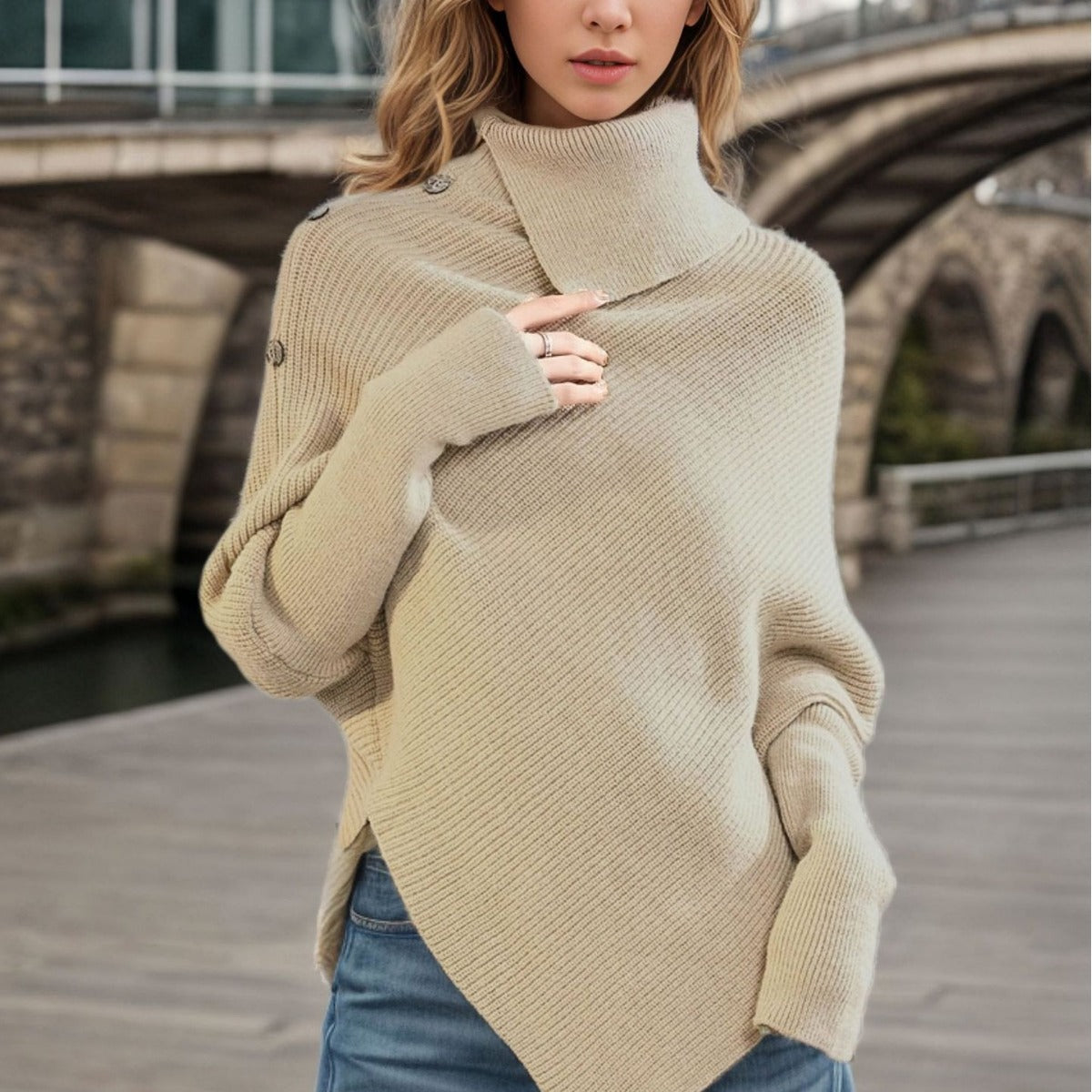 Women's irregular turtleneck outerwear sweater by My Store