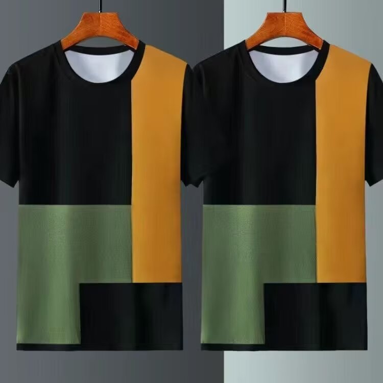Men's summer ice silk short sleeve T-shirt in a lightweight, smooth fabric