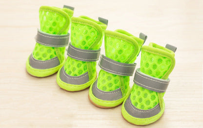 Small dog teddy pet shoes in soft brown fabric, set of four booties with adjustable straps
