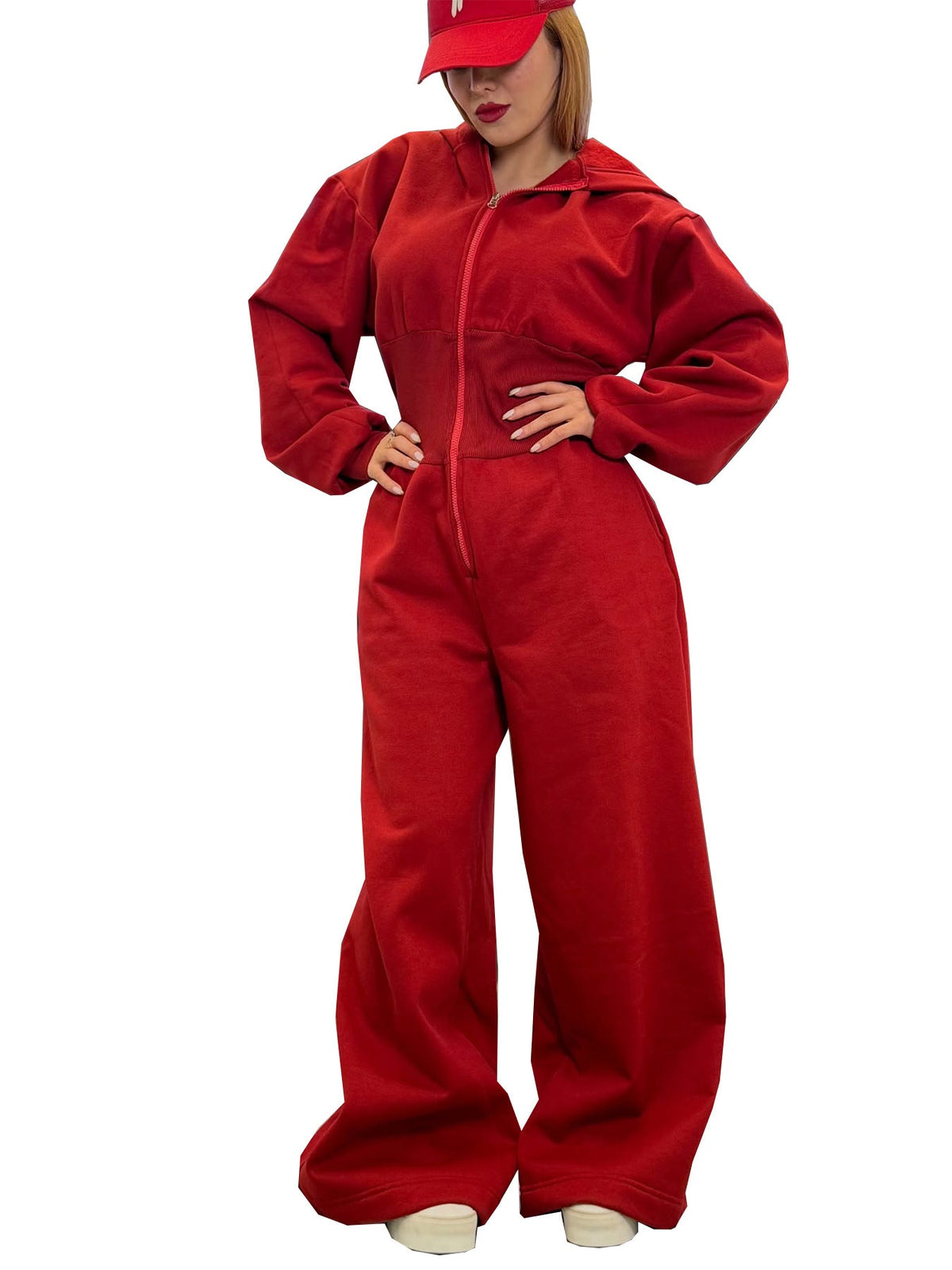 Hooded zip-up stretch-waist jumpsuit by My Store