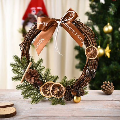 Christmas decorations garland wreath with festive greenery and seasonal ornaments