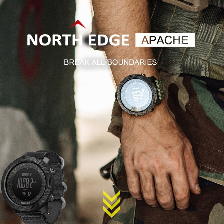 Outdoor sport smart watch for men with all-metal design, black round face and metal link band