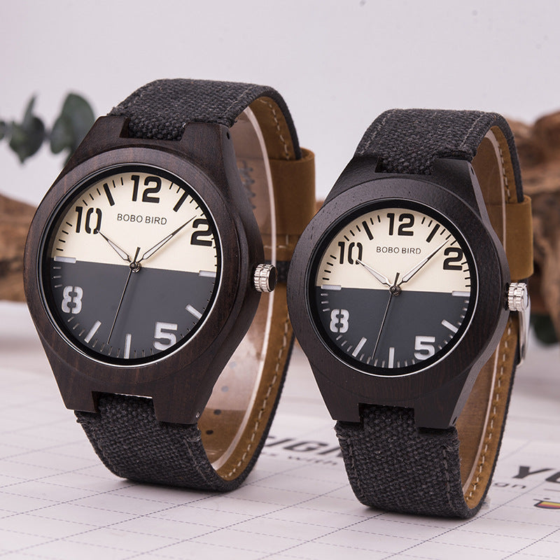 Men's fashionable distinctive wooden watch with natural wood grain and classic round dial