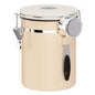 Stainless steel ShanSon coffee canister with CO2 valve, scoop, for storing beans, grounds, sugar, flour, or cereal, 22 oz brown storage jar.