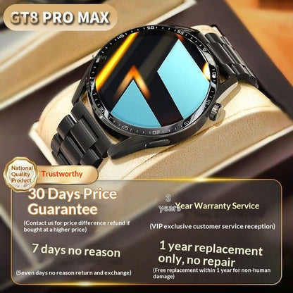GT8 Bluetooth calling smartwatch with rectangular touchscreen display and black wristband