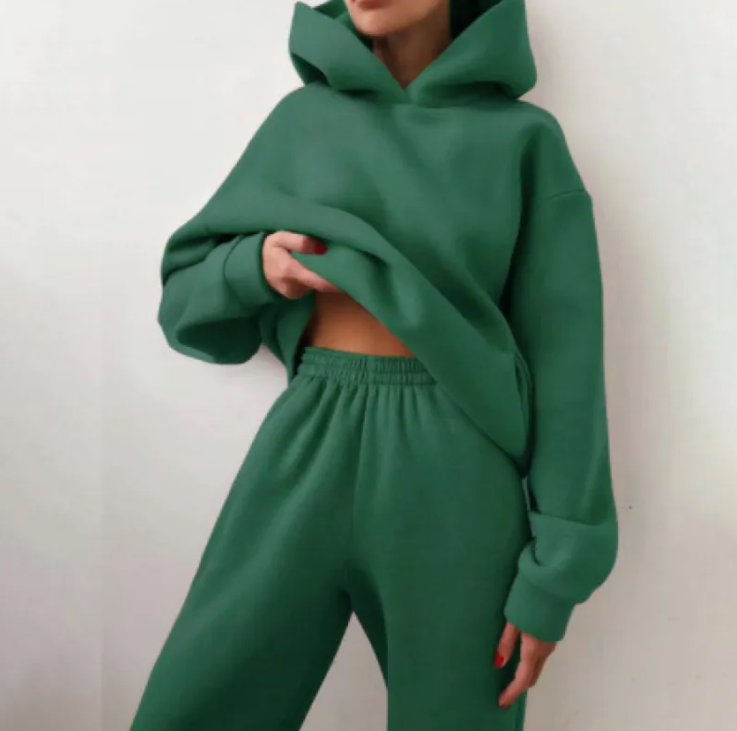 Women's hooded tracksuit by BACKUPMYFILESNOW® featuring a matching top and pants in a comfortable, sporty style.
