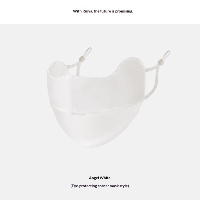 Women's ice silk sun-protective face mask with breathable fabric covering the nose, mouth, and neck