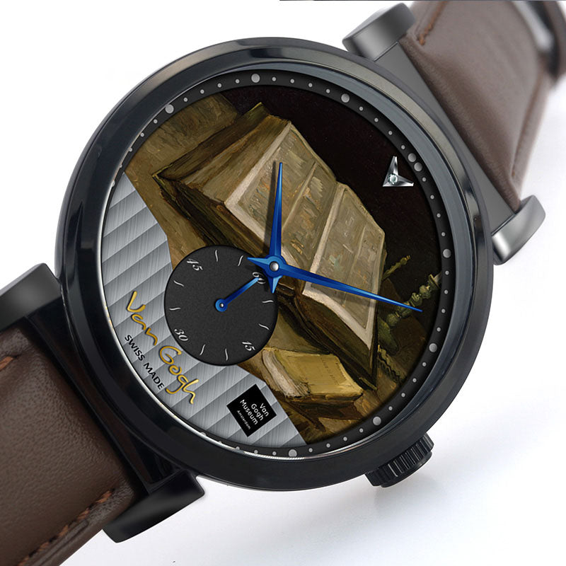 Van Gogh men's quartz wrist watch with 3D-printed design and analog dial