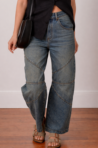 Threaded Pear Alaya Straight High Waist Jeans showing classic denim fabric with a high-rise cut and clean design.