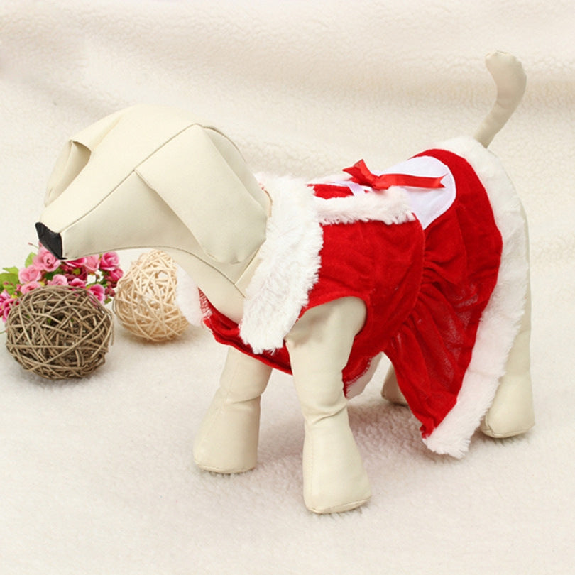 Pet dog Christmas clothing in a festive holiday design, shown on a dog model