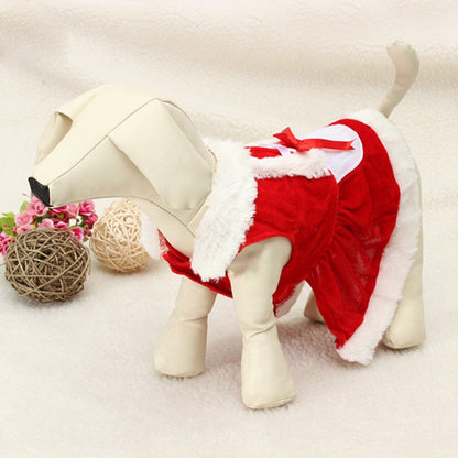 Pet dog Christmas clothing in a festive holiday design, shown on a dog model