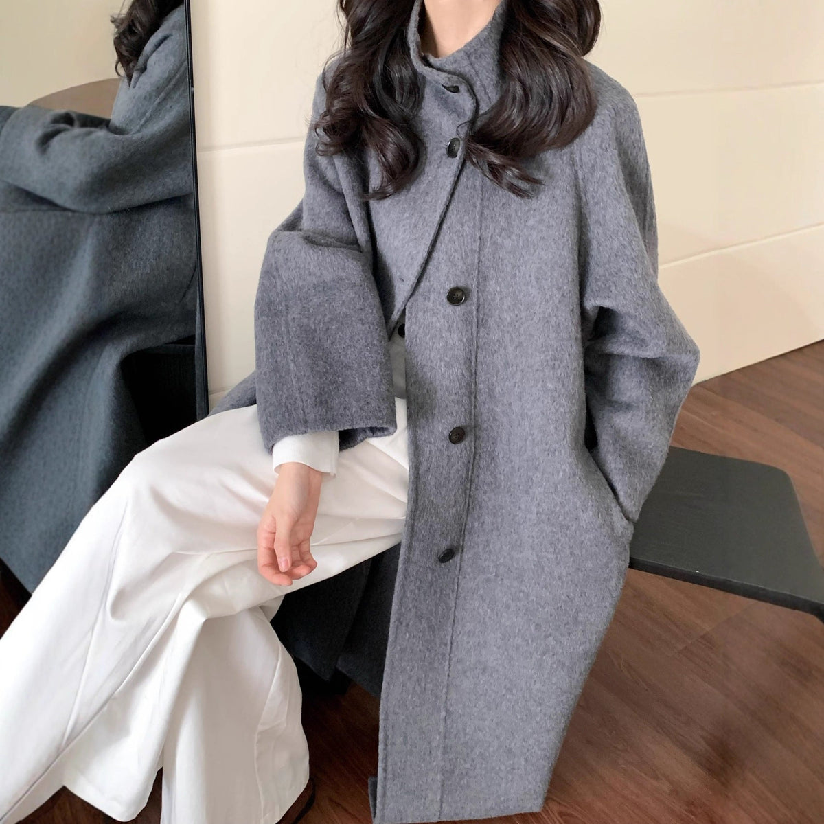 Women's long wool coat with single-breasted design by My Store