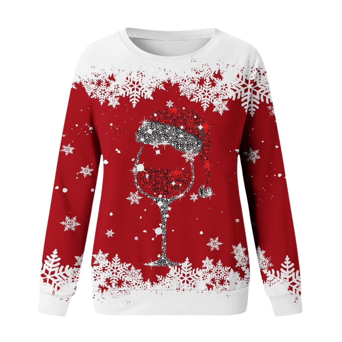 Women's Christmas round neck sweater with colorful 3D digital print design, casual long-sleeve clothing