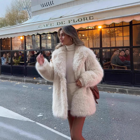 Women's artificial fur warm thick coat in a soft plush design