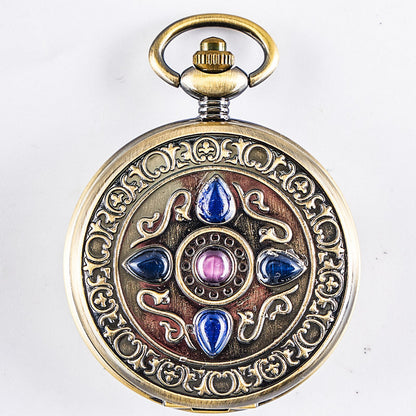Retro flip-open mechanical pocket watch with antique-style case and visible clock face