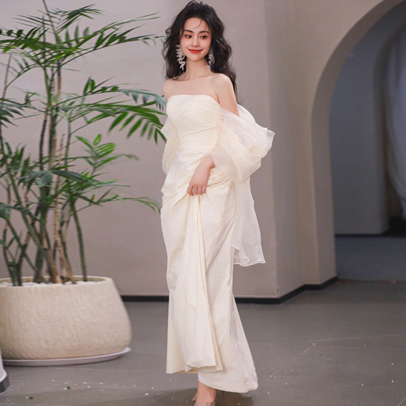 Simple long tube top light wedding dress for bride in white my store bridal gown
