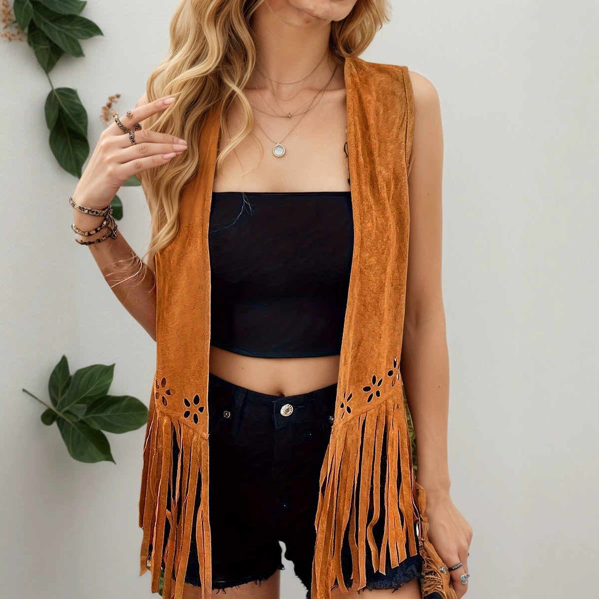 Casual elegant mid-length cardigan vest in a fashionable sleeveless design