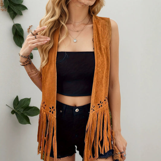 Casual elegant mid-length cardigan vest in a fashionable sleeveless design