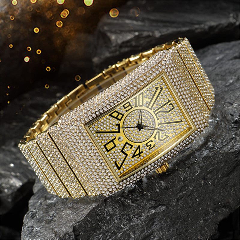 Men's Super Starry Square diamond-embedded watch with a square case and sparkling dial