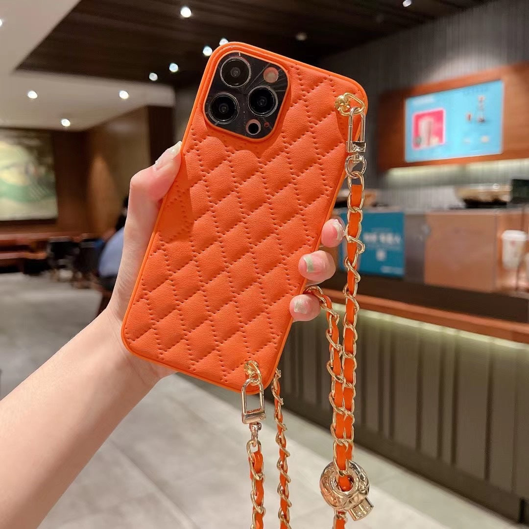 Diamond plaid crossbody phone case protective sleeve with strap