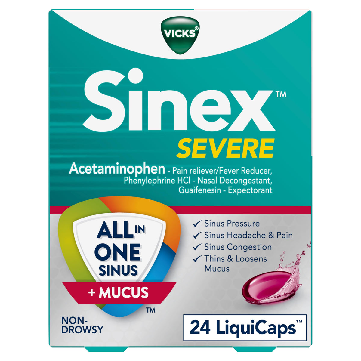 Vicks Sinex SEVERE Sinus & Mucus Fast Relief LiquiCaps in blister pack, nasal congestion relief medication by BACKUPMYFILESNOW®.